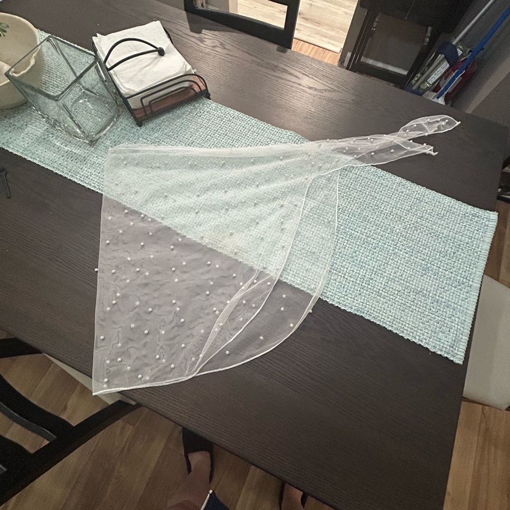 SHEIN Sheer White Swim Sarong with Pearl details